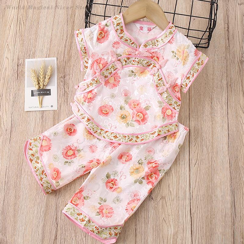 Summer Clothing Baby Girl - Baby Girls Tang Suit Summer Printed