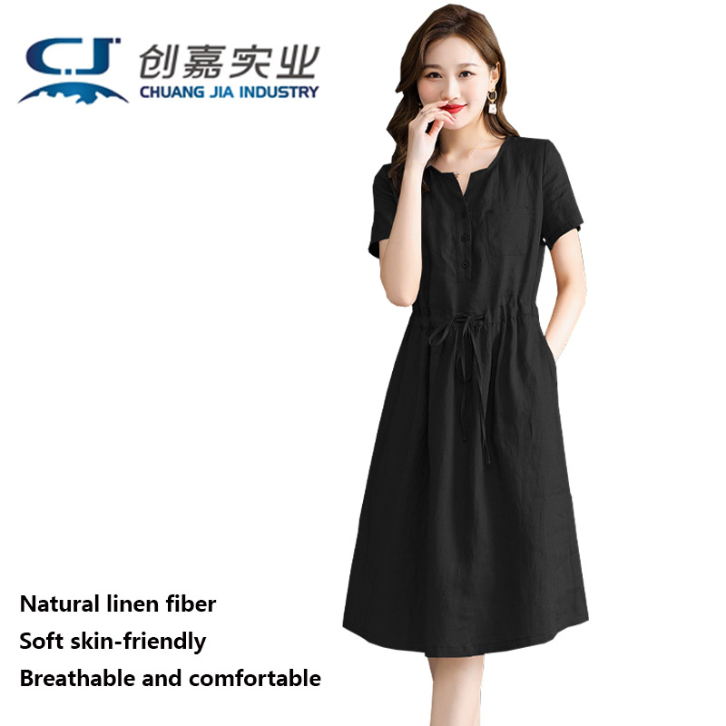 Pure Linen Women's Short-sleev - Summer Clothing Drawing ulasan dan harga