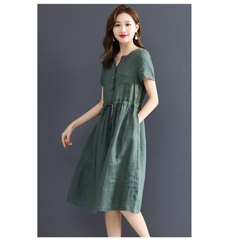 Pure Linen Women's Short-sleev - Summer Clothing Drawing ulasan dan harga