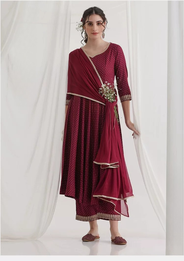 Women Maroon Ethnic Kurta Set  - Summer Clothing Pakistan ulasan dan harga